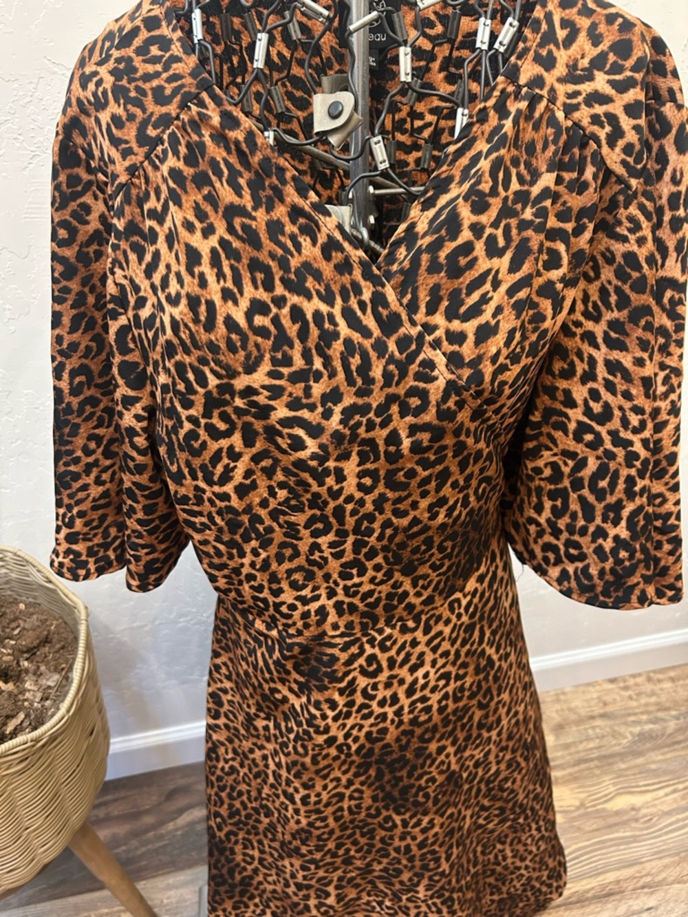 bobeau Leopard Print V-Neck Midi Dress - Brown & Black Wrap Dress - Picture 2 of 5